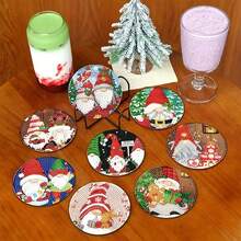 New DITY Handmade Diamond Painting, Bright Full Rhinestone Living Room Bedroom Tea Cup Coaster Decor 8pcs Set, Suitable For Gift Giving [With Stand] - Multicolor - View 3
