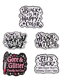 Spooky Witch Quote Enamel Pins Set, Retro Script Text Lapel Brooches For Backpack Jacket - Multicolor - View 10