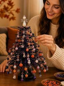 1pc DIY Beaded Christmas Tree Kit, Handmade Mini Desktop Christmas Bead Art, Create Your Own Sparkling Holiday Decor, 3D Crystal Bead Christmas Tree Making Set, Holiday Desktop Decoration - Multiple Styles - View 5