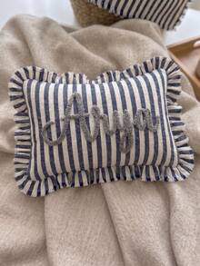 Personalized Striped Ruffled Punch Needle Throw Pillowcase, Embroidered Name Gift For Home, Perfect For Sofas Or Benches, Suitable For Living Room, Bedroom, Wedding Reception Photo Prop, Bridal Boudoir, Great Gift For Halloween, Thanksgiving. - Multicolor - View 7