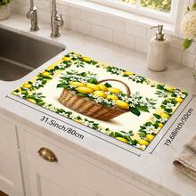 1pc Yellow Lemon Flower Basket Pattern Dish Drying Mat, Fresh Country Style, Quick-Dry Absorbent Material, 2D Flat Floral Print Design, Non-Slip Surface Protection, Suitable For Daily Kitchen, Dish Drying, Family Gatherings And Home Decor - Multicolor - View 12
