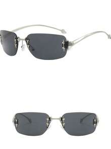 1 Pair Men's Rimless Vintage Y2K Personalized Fashion Glasses, Suitable For Daily Wear, Party Decoration, Travel, Beach Vacation - Black and Gray - View 2