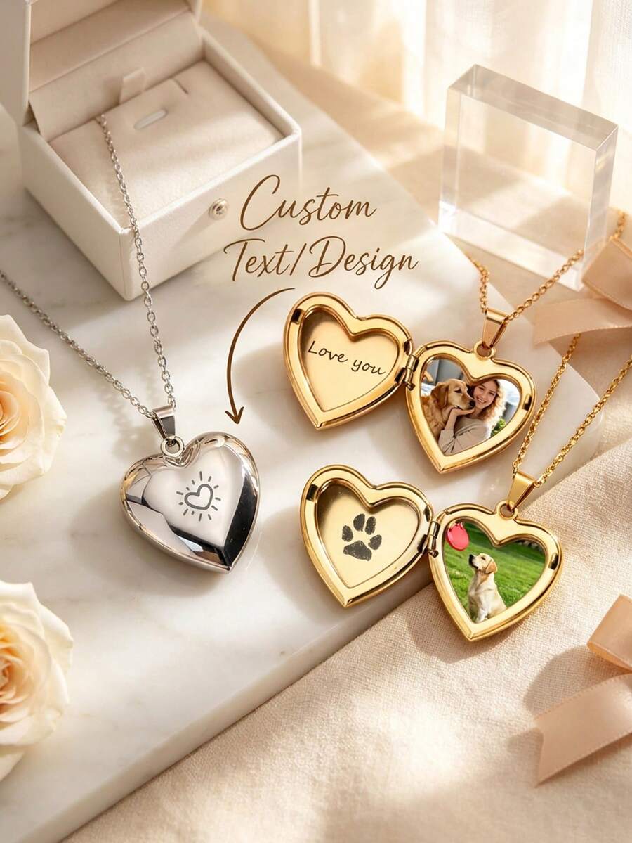 Custom Heart-Shaped Photo Collarbone Necklace, Memorial Jewelry With Photo, Ideal Christmas Gift And Wedding Jewelry, Heart Necklace - Multi-color Heart Photo Necklace - View 1