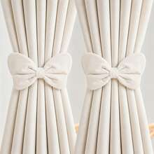 1/2pcs Velvet Bow Curtain Tiebacks, Adjustable Faux Pearl No-Drill Curtain Rope Buckles, Decorative Curtain Tieback Ropes For Bedroom, Living Room Home Decor - Multicolor - View 4