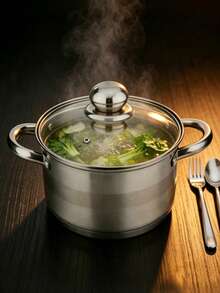 Stainless Steel Stock Pot Set With Glass Lids, Thick Anti‑Scald Handles, Induction‑Compatible Multi‑Size Cookware, Rust‑Resistant Visible Glass Lid, For Soup Stew Boiling Simmering, Perfect For Home Kitchen, Family Daily Cooking & Home Cooks - View 8