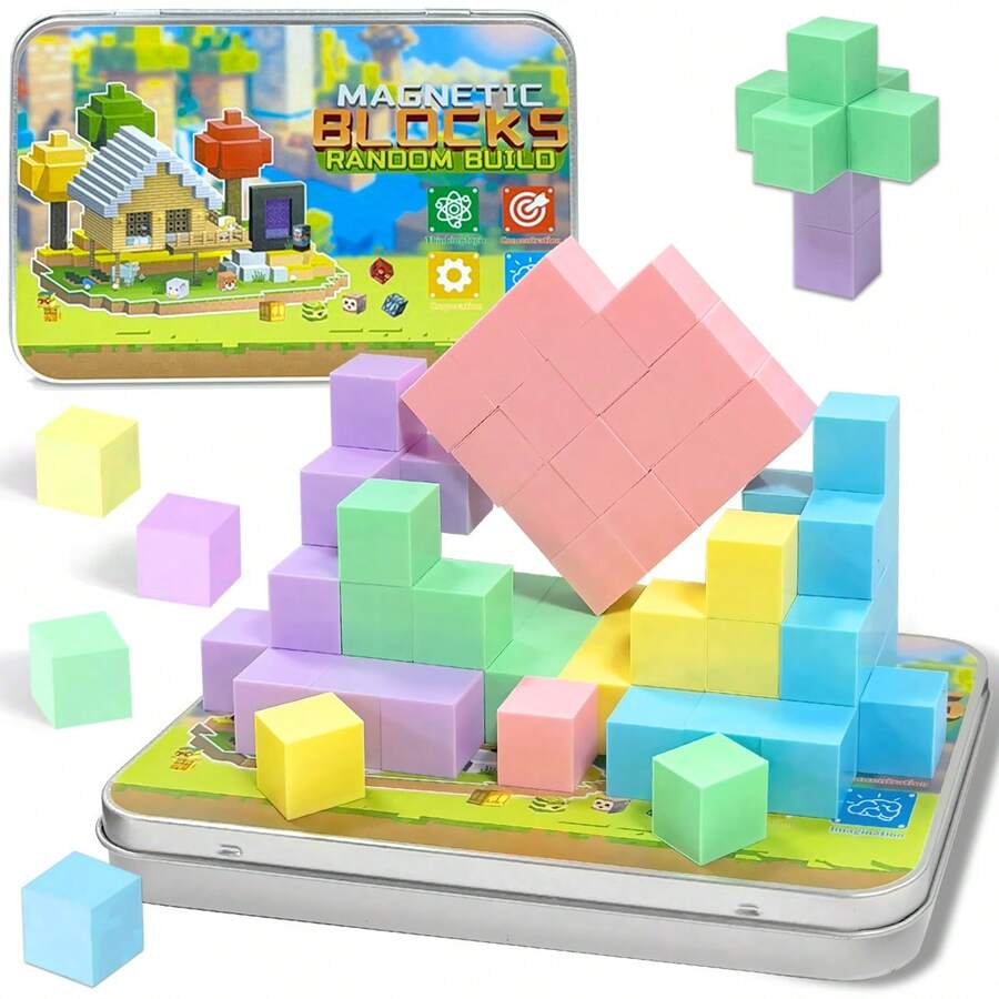 36/60pcs Travel Magnetic Building Blocks, Magnetic Construction Toys, STEM Learning Block Set, Macaron Theme, With Storage Box, Parent-Child Interaction, Suitable As Back To School Gift, Birthday Gift, For 3 Years Old Boys And Girls - Multicolor - View 1