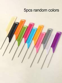Professional Tail Comb Set, Includes Tail Comb, Parting Comb, Stainless Steel Tail Comb, Anti-Static Comb, Braiding Comb, Fine Tooth Tail Comb, Highlight Comb, Multi-Functional, Suitable For Normal Hair, Candy Colored Hair, Ideal For Bridal Hairstyles, Hair Salons, Salons And Home Use. - Multicolor - View 15