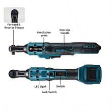 Kunci Ratchet Elektrik Sudut Kanan TORPOW 135N.M 3/8", Hanya Alat Tanpa Baterai, Alat Listrik Isi Ulang, Cocok Untuk Perancah Dan Perbaikan Sepeda Motor, Kompatibel Dengan Baterai Lithium MT 18V-21V - Biru - View 4