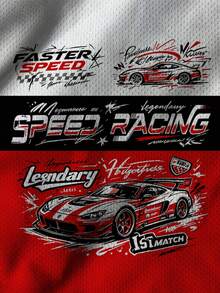 Plus Size Men's Colorblock Racing Print Crew Neck T-Shirt, American Motorcycle Loose Fit Short Sleeve, Plus Size Red White Black Patchwork Racing Slogan T-Shirt, Sports Casual Top, Plus Size SPEED Racing Motorcycle Loose Fit Crew Neck Short Sleeve - Multicolor - View 5