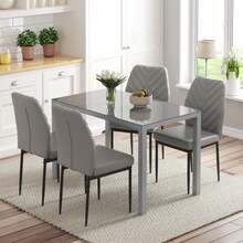 Dining Table And Chairs Set Of 4/6, Glass Kitchen Table And Faux Leather Padded Chairs Kitchen Dining Table Set - Grey - View 2