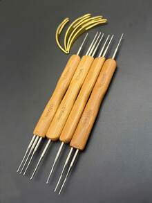 Dreadlock Double-Head Crochet Hook Set 1+2/1+3, Bamboo Handle 0.5mm/0.75mm Hair Locking Crochet Kit, Festival Style Handmade Hair Braiding Tool, Home & Salon Universal - Double-ended Bamboo Handle Dreadlock Crochet Hook - View 3
