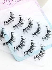 10pcs Cartoon Wet Look False Eyelashes, One-Piece Grafting Effect, Transparent Thin Stem, Dense & Curly, Reusable For Beginners - Black - View 8