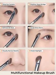 GUOXIAONIU Angled Nose Contour Brush Soft Animal Bristles Dense Powder Pickup Multi-Purpose Face Shading Brush For Beginners Sculpt 3D Nose - Silver - View 4