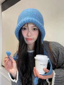 Winter Wool Knitted Hat Adjustable Drawstring Dual Purpose Earflap Hat And Knitted Bag Slouch Beanie Baggy Skull Cap - Multicolor - View 10