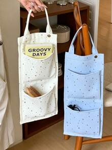 1pc Star Print Hanging Storage Bag, Cute Casual Fabric Rectangular Wall Hanging Organizer, Multi-Layer Pockets With Top Handle, Space-Saving Foldable Storage Bag, Door Hanging Storage Basket, Suitable For Bedroom, Closet, Dorm, Home Daily Miscellaneous Items Storage - Multicolor - View 4