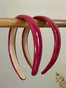 1pc Jam Burgundy Vintage Red PU Glossy Headband, Minimalist French Style Hair Hoop For Women - Multicolor - View 3
