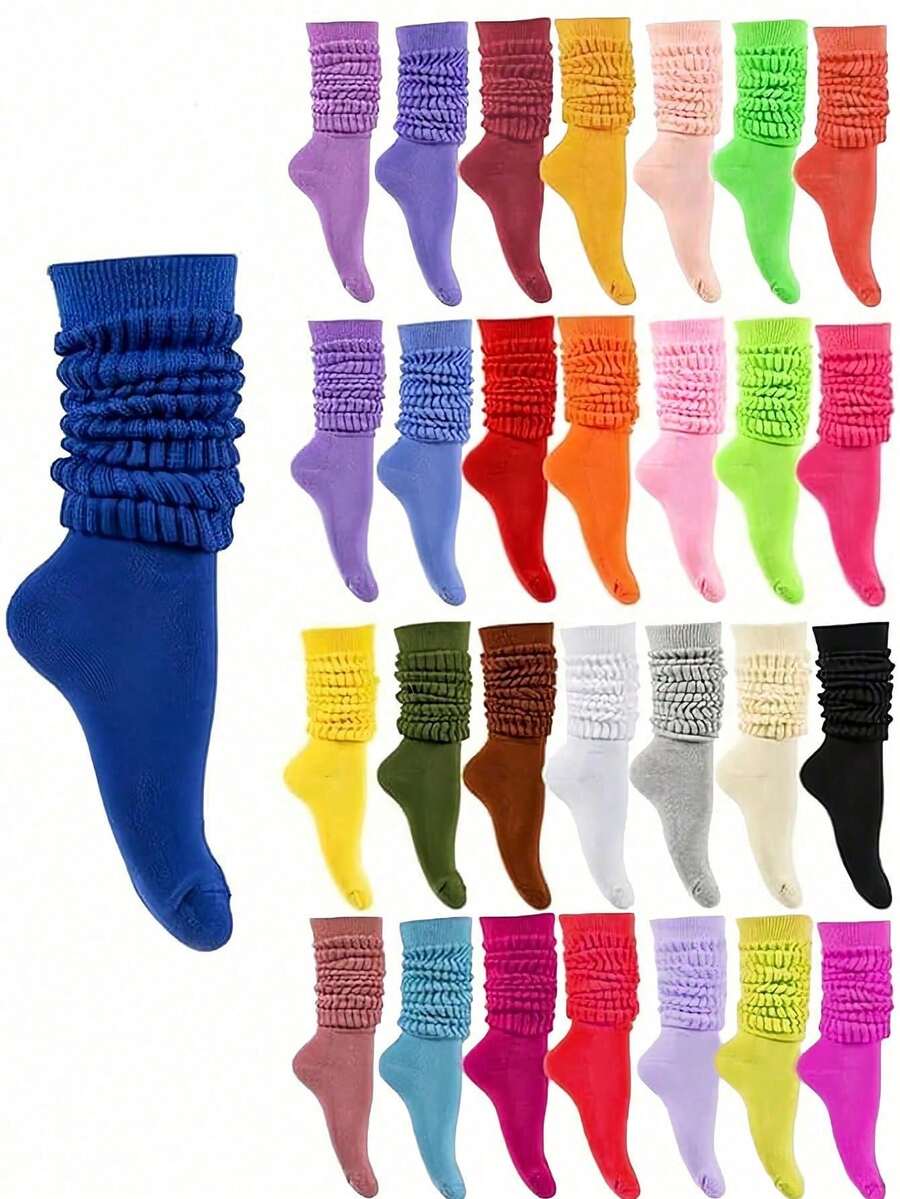 12/6 Pairs Casual Solid Color Socks, Knee-High Socks, Wool Socks, Bubble Socks, Candy Color Cute Sweet Princess Style Socks, Breathable, Comfortable, Soft, Skin-Friendly, Suitable For Daily Wear - Set a - View 1