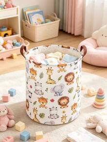 Cartoon Animal Print Fabric Storage Basket, Foldable Handheld Storage Box, Baby Toy & Clothing Organizer, Nursery Sundries Storage Bin - Multicolor - View 5