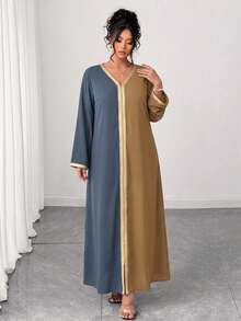 Plus Size Woven Fabric Loose Fit Dress For Home And Daily Wear, Autumn - Multicolor - View 5