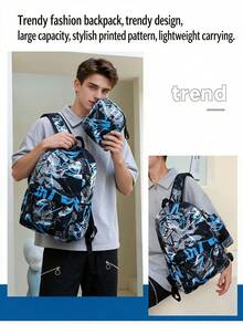 Graffiti 3 Pieces Backpack Set, Large Capacity Student School Bag With Crossbody Pouch + Pencil Case, Casual Commuter Laptop Backpack - Backpack - View 8