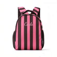 Personalized Fashion Striped Backpack, Casual Daily Daypack With Adjustable Shoulder Straps, Vertical Stripes Design Rucksack With Side Mesh Pockets - Multicolor - View 14