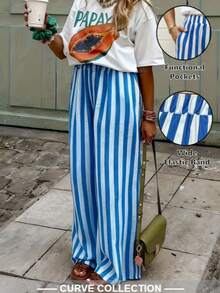 2026 Summer/Autumn Fashion Blue & White Striped Loose Wide Leg Pants - Multicolor - View 3