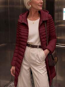 Women's Casual Hooded Down Jacket With Pockets, Lightweight For Daily Wear - Burgundy - View 3