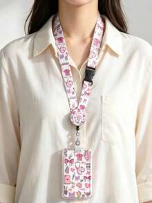 Medical Theme Pink Badge Holder Set With Long Lanyard And Retractable Clip, Portable Nurse Student ID Badge Reel, Great Gift For Family And Friends - Multicolor - View 2