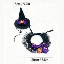 1 Set Halloween Pet Bandana Hat Set, With Bell Collar Triangular Scarf, Suitable For Cats And Dogs, Cute Witch Hat And Drooling Scarf, Adjustable Neck Decor, Holiday Party Photo Props, Pet Clothing Accessories, Cat And Dog Supplies, Pet Supplies - Multicolor - View 4