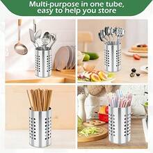 Rak Penyimpanan Peralatan Dapur Stainless Steel - Keranjang Peralatan dengan Desain Drainase, Pengering Peralatan Dapur Multifungsi Cocok untuk Penyimpanan di Atas Meja, Pengorganisasian Dapur - View 4