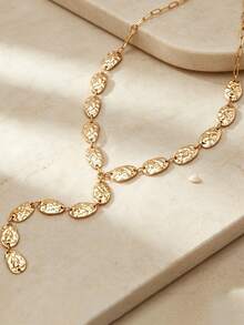 1pc Design Asymmetric Baroque Pendant Tassel Necklace Fashion Metal Style Y-Shaped Water Drop Necklace Ornament For Women - Gold - View 3