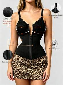 1 buah Rompi Latihan Perut Wanita dengan Pengencang Pinggang, Atasan Tank Top Pembentuk Perut untuk Olahraga Kebugaran, Cocok untuk Pasca Melahirkan, Atasan dengan Resleting Renda untuk Pesta Gym - Hitam - View 3