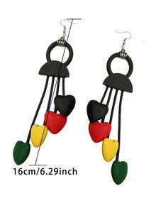 MARLIWOO 1 Pair Colorful Bohemian Style Heart Shaped Retro Long Earrings, Fashion Jewelry For Women - Colorful - View 2