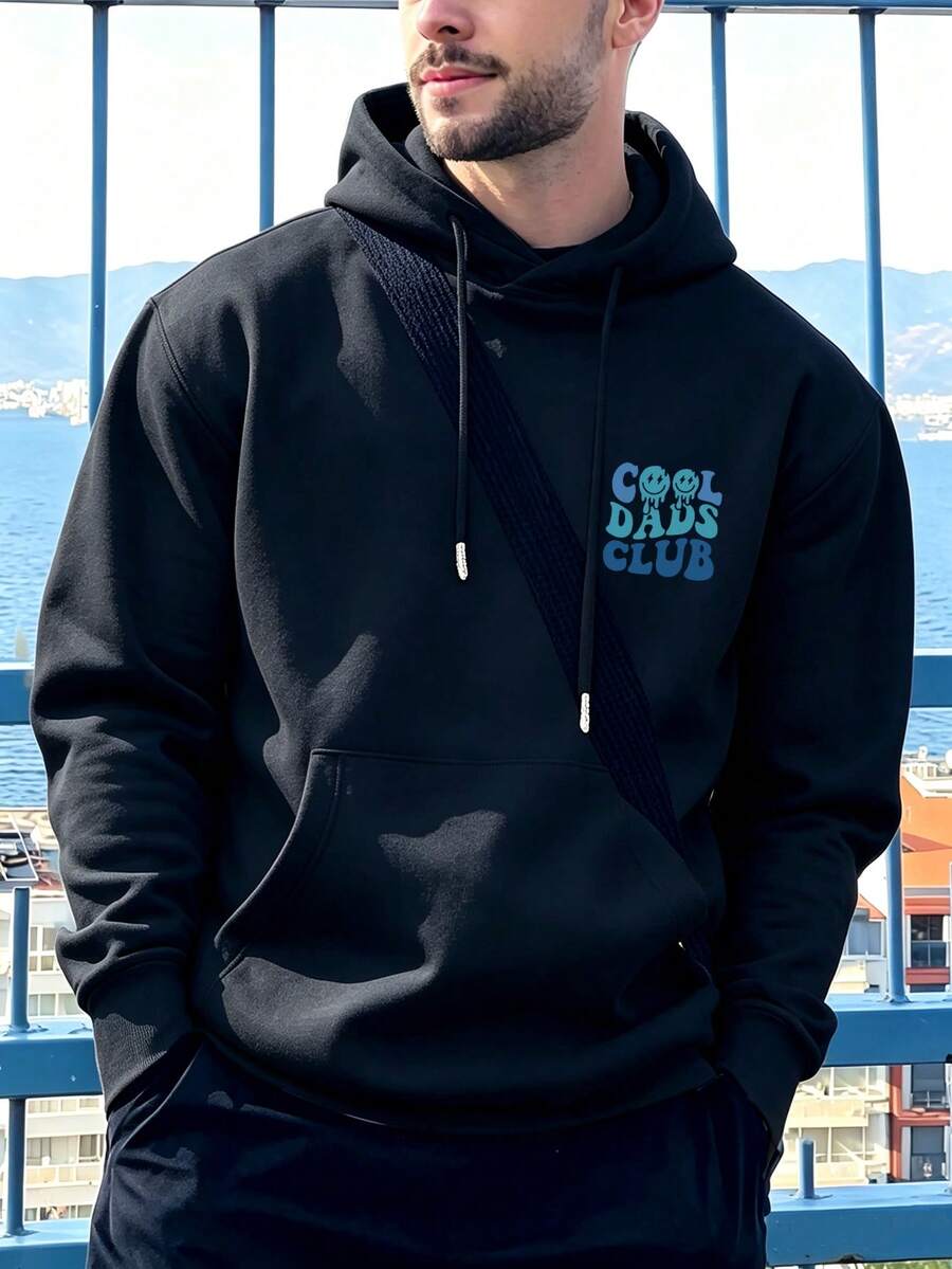 Men's Drawstring Sweatshirt, Simple Cool Dad Graphic Print, Suitable For Team Club Gym Sports, Lightweight Sports Sweatshirt Gift For Men, Father's Day Gift - Black - View 1