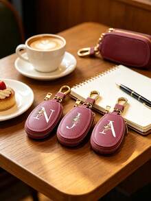 Multifunctional Key Case, Decorated With Fashionable Pink Floral And White Letter A-Z Pattern, Pink Keychain. Zipper Keychain, Floral Pattern Design, Zipper Storage Bag, Car Key Organizer, Car Key Chain, Compact Portable Key Bag With Minimalist Design, Travel Accessory, Elegant Ornament, Suitable For Home, Office, Travel, Car, Men And Women, Perfect Gift For Friends, Family, Couples, Anniversary, Birthday, Wedding, Graduation, And Teacher's Day - Multicolor - View 2