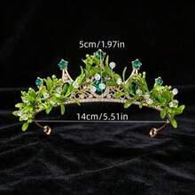 1pc Mori Style Bridal Crown Green Leaf Rhinestone Tiara Party Evening Cosplay Costume Headpiece - Multicolor - View 7