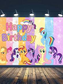 My Little Pony Cartoon Birthday Party Backdrop Banner - Burgundy And Rainbow Striped Birthday Party Photography Background Cloth - Can Be Hung For Photo Taking, Suitable For Birthday Party Photography - Multiple Styles - View 12