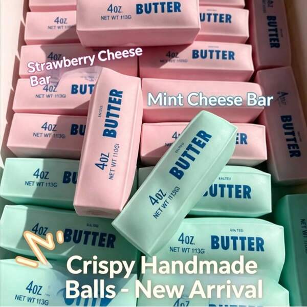 Crunchy Squishy Soft Cheese Butter Squeeze Toy Stress Relief Squishy Cream Bar/Halloween, DIY, Gift/Squishy, Squishy Toys, Squishies Squeeze Fidget Toy Slow Rebound Stress Relief Hand Massage Sensory Toy For Daily Relaxation, Pink Green Randomly Sent