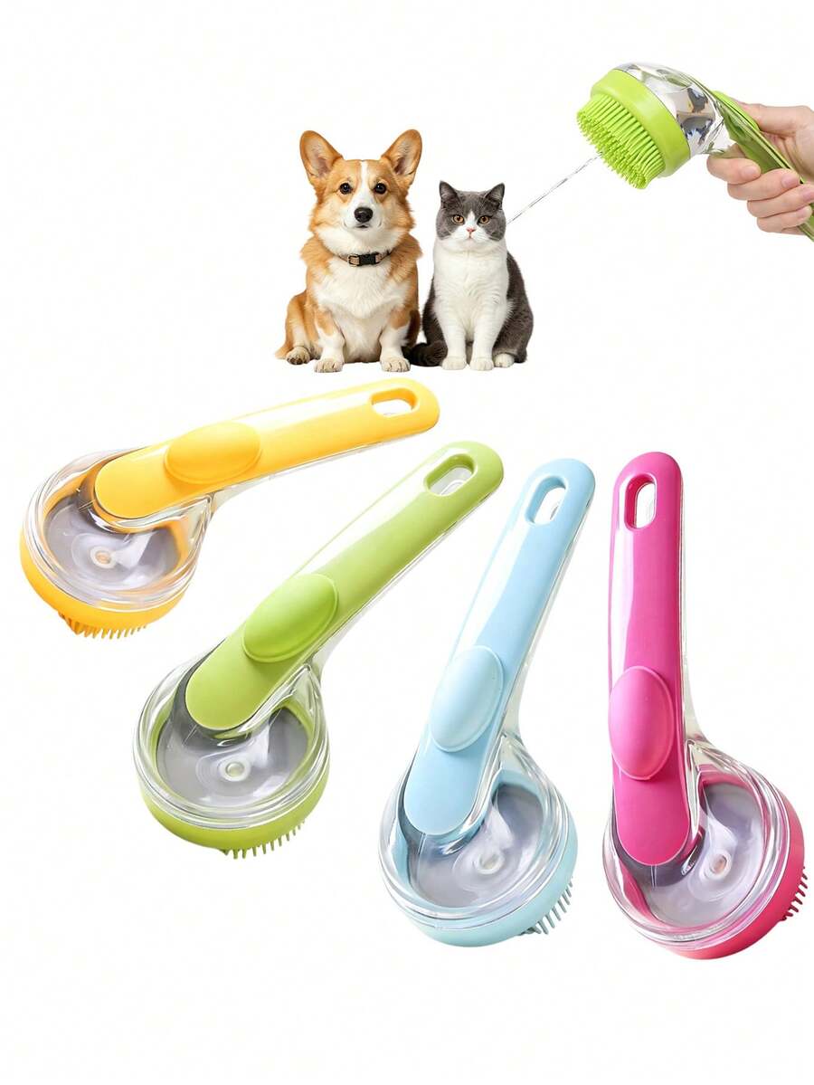 Pet Bath Brushes With Ergonomic Comfortable Handle And One Click Water Outlet Design, Soft Silicone Cat And Dog Massage Bath Products