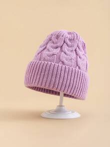 1PC Children's Solid Color Cable Knit Folded Beanie, 3 Size Options, Winter Hat For Kids, Suitable For Autumn/Winter Casual Home Wear, Daily Commute, Clothing Accessory - Multicolor - View 21