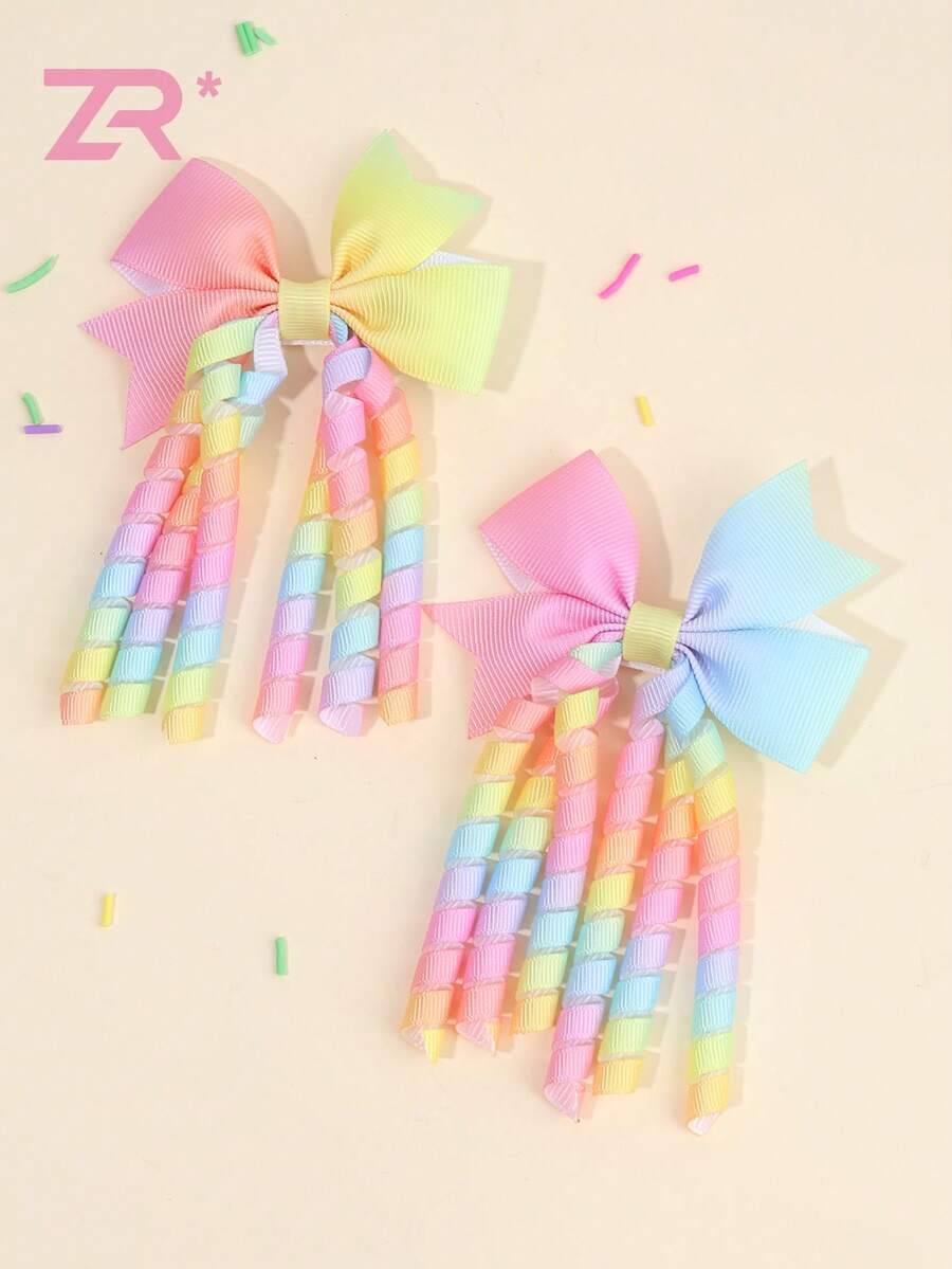2pcs Rainbow Gradient Bow Hair Clips,Sweet Fashion Women Hair Accessories
