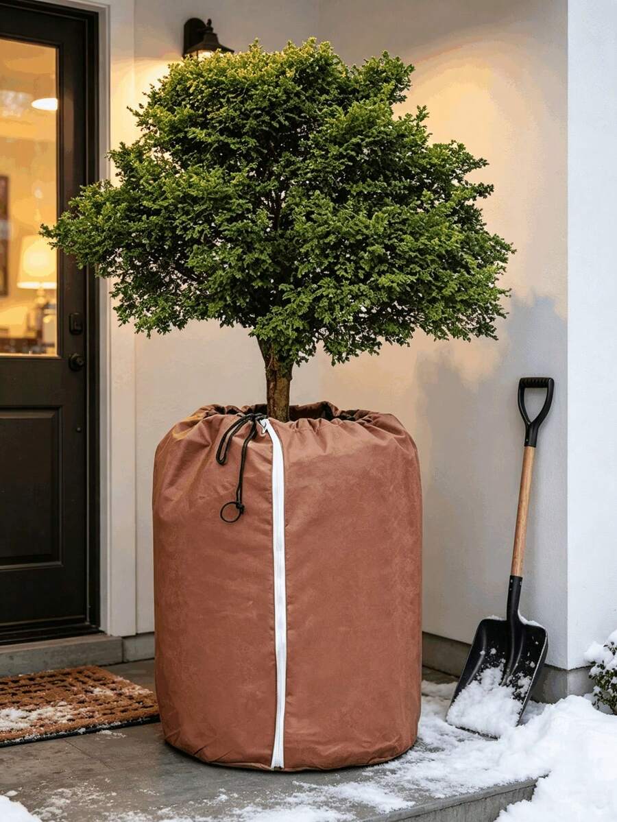 1pc Plant Protection Cover, Zipper & Drawstring Design, Potted Plant Protection Cover, Suitable For Outdoor Shrubs And Flowers, Potted Plant Warmth & Frost Protection Bag, Anti-Freeze Bag, Winter Flower Pot Plant Insulation Cover, Garden Supplies, Keep Roots And Plants Warm Inside The Bucket - Multiple Styles - View 1