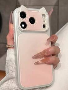 Tie Dye Gradient Cat Ear Phone Case Compatible With IPhone 17 Pro Max, New 16 Pro, 15, 14, 13, Large Window Design, Cute Creative Premium Korean Ins Style Protective Cover For Women - Pink - View 1