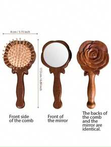 1pc Vintage Air Cushion Comb, Sandalwood Material, Handheld Makeup Cushion Design, Comfortable Scalp Massage, Home & Travel Use, Hair Styling Comb, Suitable For Home Use, Gift For Friends And Family - Brown - View 4