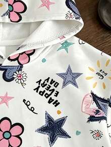 2pcs Girls All-Over Print Hoodie & Minimalist Casual Wide Leg Pants Set, Comfortable Cool Fashion Outfit, Suitable For Autumn/Winter - Multicolor - View 8
