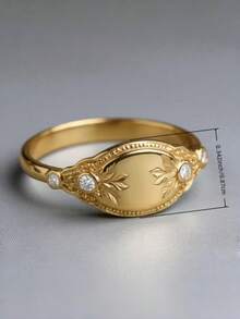1 pièce Bague ovale vintage dorée, bague de déclaration de style bohème avec gravure florale et décoration de zircone micro-incrustée, bague de mode élégante pour femmes pour le port quotidien et les cadeaux - Doré - Voir 5