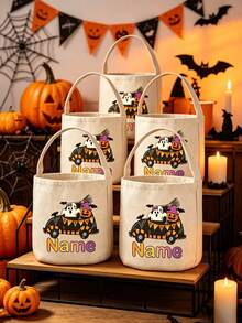 Tas jinjing Halloween yang dapat disesuaikan untuk kegiatan "trick-or-treating" (mengumpulkan permen), menampilkan desain hantu, sempurna untuk membawa permen yang cukup untuk pesta dan acara. - MultiWarna - View 4