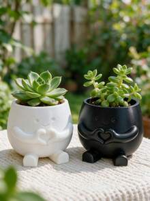 3D Printed Cartoon Heart-Shaped Smiling Face Succulent Planter, Creative Viral Desktop Mini Green Plant Pot, Minimalist Matte Solid Color Indoor Balcony Succulent Planting Container, Cute Healing Desktop Decor Ornament Gift, Outdoor And Garden Supplies - Multicolor - View 3