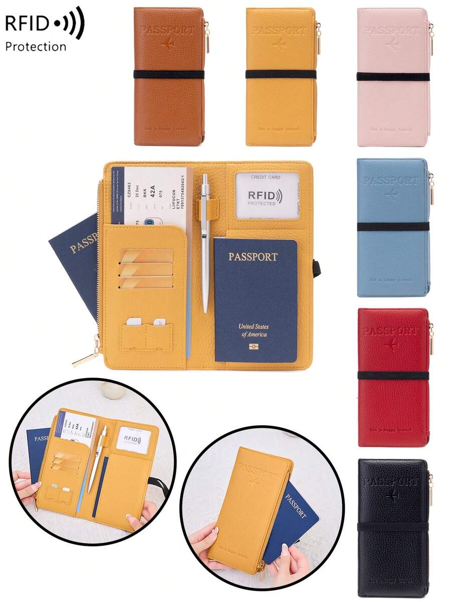 CHARM INFINITE RFID 防盜護照錢包，PU 皮革旅行文件收納包，附拉鍊口袋