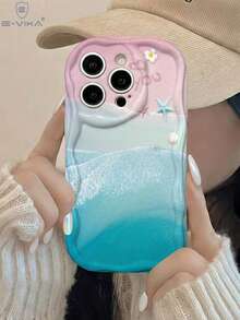 1件時尚貝殼與海星亮面印花加厚防摔手機殼，適用於 Apple 系列與系列 - 淺藍色 - 查看 2